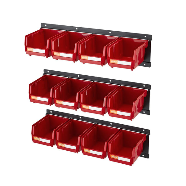 Wall Mounted Storage Bins 12 Plastic And 3 Metal Rails Hanging Stackable For Screws Nuts Bolts Nails Hardware Tool Organiser Workshop Craft Room Garag