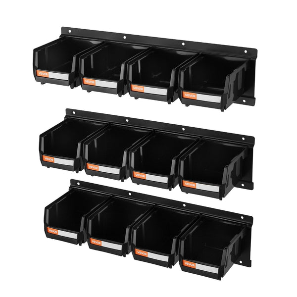 Wall Mounted Storage Bins 12 Plastic And 3 Metal Rails Hanging Stackable For Screws Nuts Bolts Nails Hardware Tool Organiser Workshop Craft Room Garag
