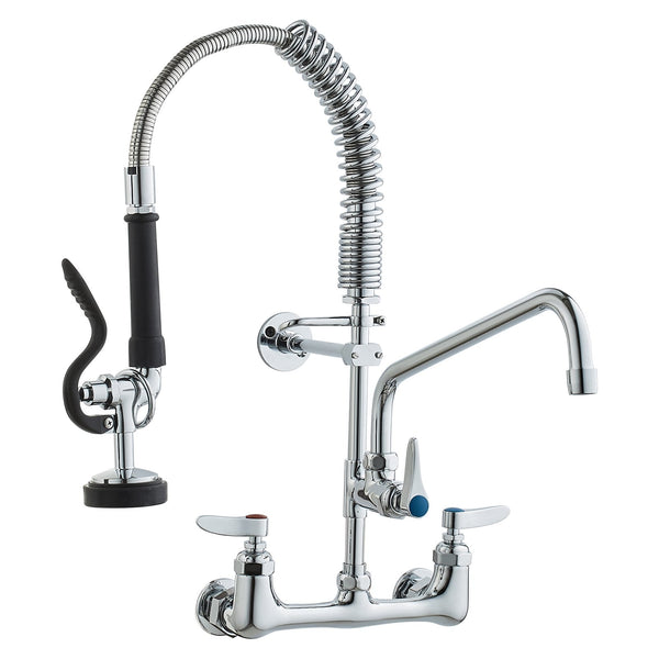 Vevor Commercial Faucet With Pre Rinse Sprayer 21" Height 8" Center 12" Swing Spout Wall Mount Kitchen Sink Brass Constructed Device Pull Down For 1/2