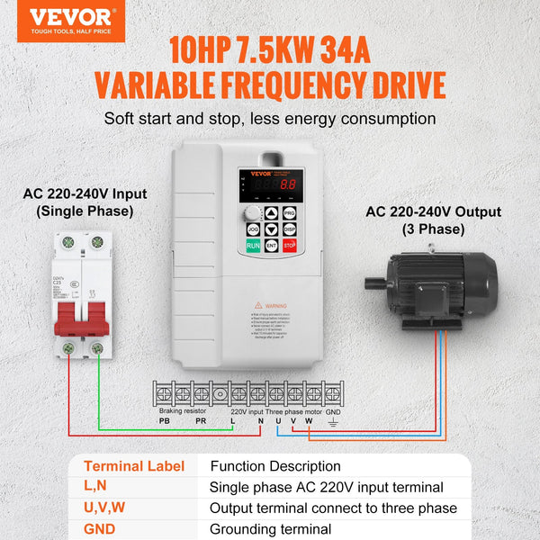 Vfd 10Hp 7.5Kw 34A Phase 220V 240V Input To Output Variable Frequency Drive 400Hz For Ac Motor Speed Control Other Electrical Equipment