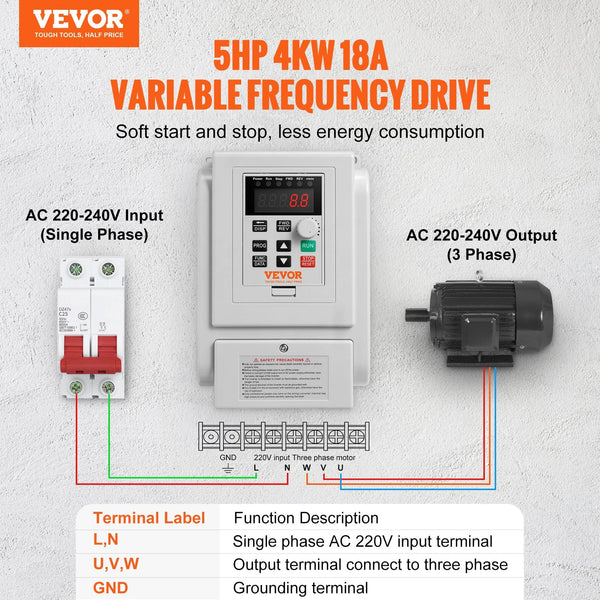 Vfd 5Hp 4Kw 18A Phase 220V 240V Input To 3 Output Variable Frequency Drive 400Hz For Ac Motor Speed Control Other Electrical Equipment