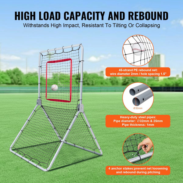 Vevor Baseball And Softball Rebounder Net 3.5 X 6 Ft Pitchback Pitching Nest Fielding Trainer Bounce Back For Fielding/Throwing Practice Adjustable An