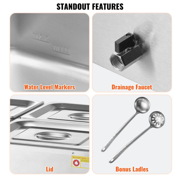 Vevor Commercial Electric Food Warmer Countertop Buffet 4*12 Qt Pan Bain Marie Countertop Food Warmers