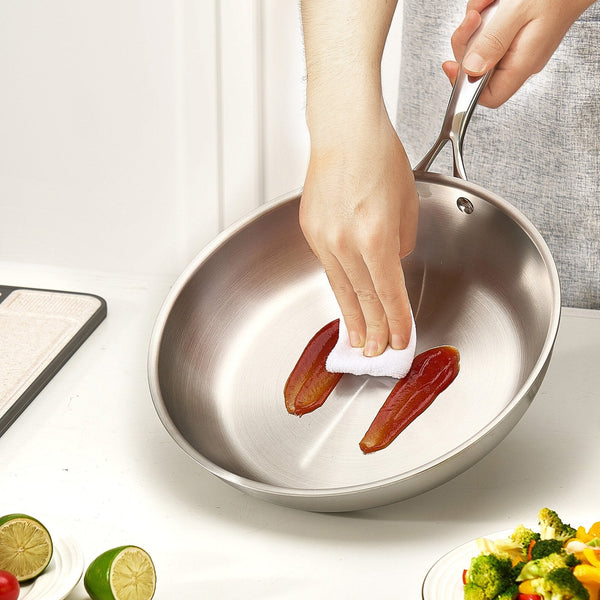 Vevor Tri Ply Stainless Steel Frying Pan 3 Piece (240 280 320 Mm) Cooking Skillet With Heat Resistant Handle Chef's Kitchen Cookware Oven Gas Electric