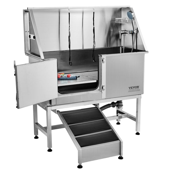 Vevor 1.57M Pet Dog Bathing Station W/Ramp Professional Stainless Steel Grooming Tub Soap Box Faucetrich Accessorybathtub For Largemediumsmall Pets Wa