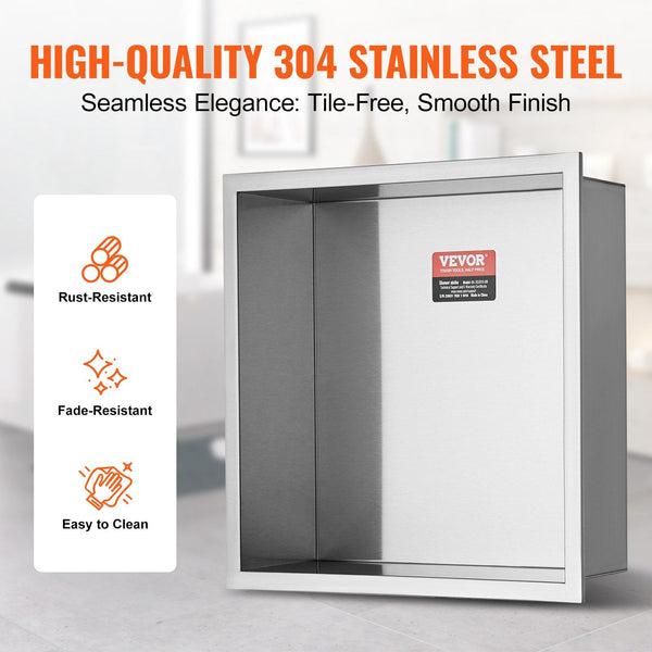 Vevor 33.02 X Cm No Tile Shower Niche 304 Stainless Steel Wall Inserted Recessed Double Shelves Sealed Waterproof Rust Resistant Modern For Bathroom S