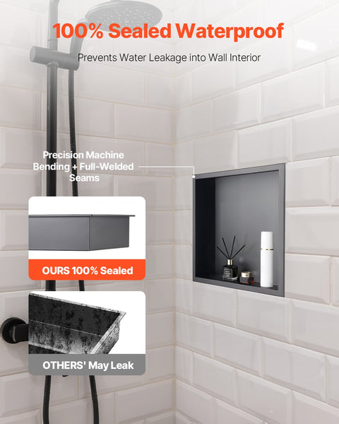 Vevor Shower Niche 33.0 X 10.2 Cm Recessed Wall Heavy Duty Stainless Steel Modern Soap & Shampoo Storage Organizer Sealed Waterproof Durable Easy To I