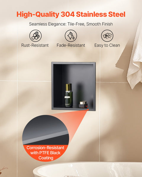 Vevor Shower Niche 33.0 X 10.2 Cm Recessed Wall Heavy Duty Stainless Steel Modern Soap & Shampoo Storage Organizer Sealed Waterproof Durable Easy To I