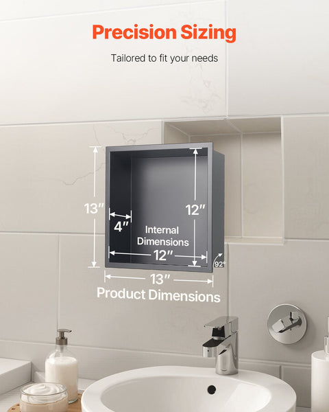 Vevor Shower Niche 33.0 X 10.2 Cm Recessed Wall Heavy Duty Stainless Steel Modern Soap & Shampoo Storage Organizer Sealed Waterproof Durable Easy To I