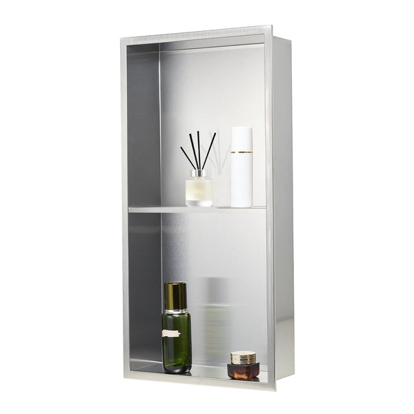 Vevor Shower Niche 33.0 X 63.5 10.2 Cm Recessed Wall Double Layer With Hollowed Out Divider Heavy Duty Stainless Steel Modern Shampoo Storage Organize