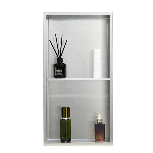 Vevor Shower Niche 33.0 X 63.5 10.2 Cm Recessed Wall Double Layer With Hollowed Out Divider Heavy Duty Stainless Steel Modern Shampoo Storage Organize