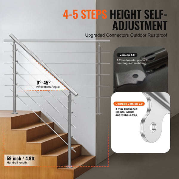 Vevor 59In Handrails For Outdoor Steps Crossbars Staircase Porch Deck White Staircase Kits