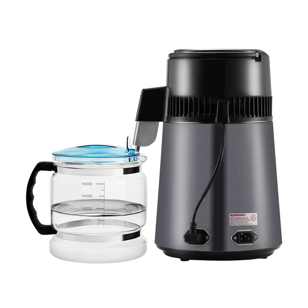 Water Distiller 4L 1.05 Gallon Pure Purifier Filter For Home Countertop 750W Distilled Maker Stainless Steel Interior Making Machine To Clean Gray Wat