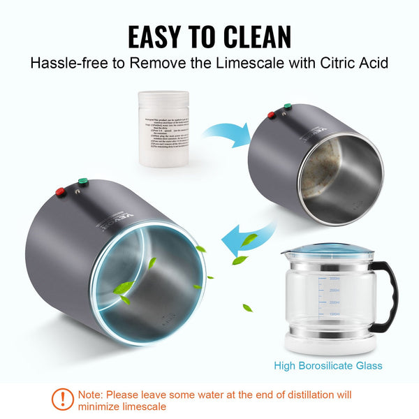 Water Distiller 4L 1.05 Gallon Pure Purifier Filter For Home Countertop 750W Distilled Maker Stainless Steel Interior Making Machine To Clean Gray Wat