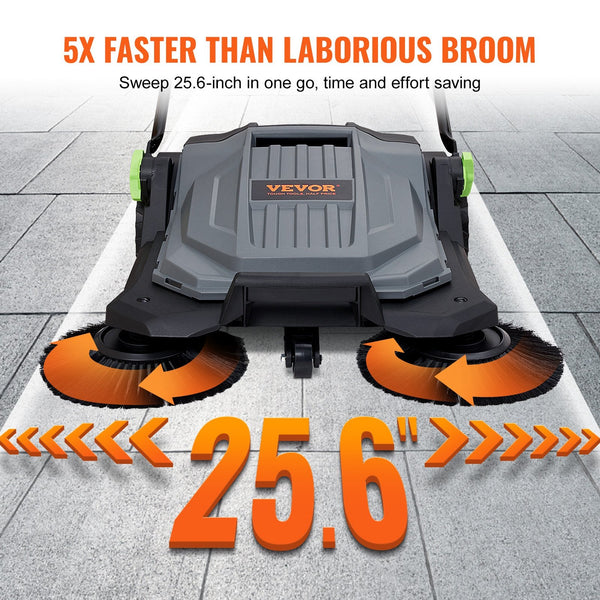 Vevor Walk Behind Hand Push Floor Sweeper 25.6" Width Gallon Waste Container Carpet & Floor Sweepers