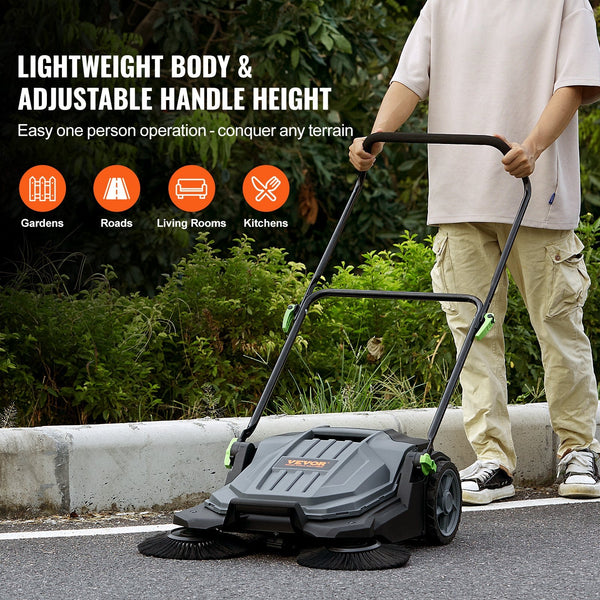 Vevor Walk Behind Hand Push Floor Sweeper 25.6" Width Gallon Waste Container Carpet & Floor Sweepers