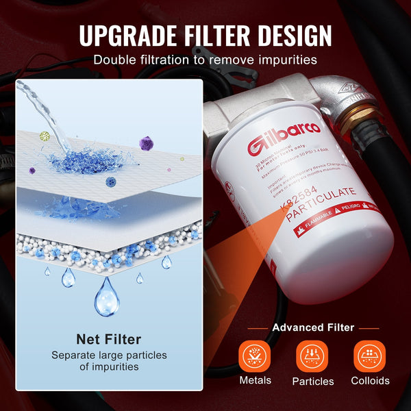 Vevor Diesel & Gasoline Tank 182L 10.6 Gpm Flow Rate Fuel With Electric Transfer Pump 4 M Hose Auto Fueling Nozzle For Easy Transportation Red Fuel Pu