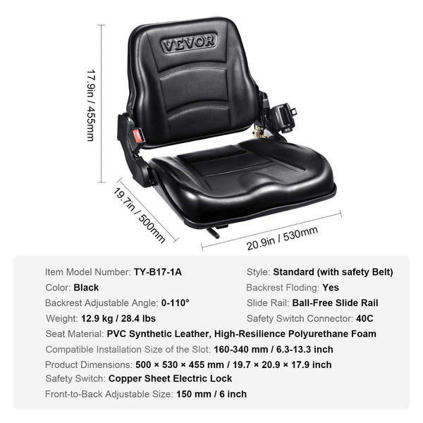 Universal Forklift Seat Fold Down Tractor With Adjustable Angle Back Micro Switch And Retractable Seatbelt 16 34 Cm Slot Loader Excavator Other Car In