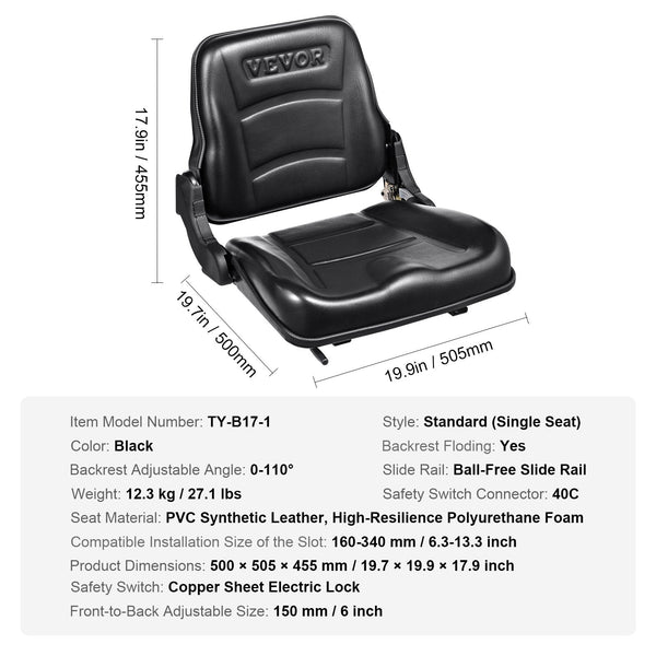 Universal Forklift Seat Fold Down Tractor With Adjustable Angle Back And Micro Switch 16 34 Cm Extended Slot Comfortable Loader Excavator Other Car In
