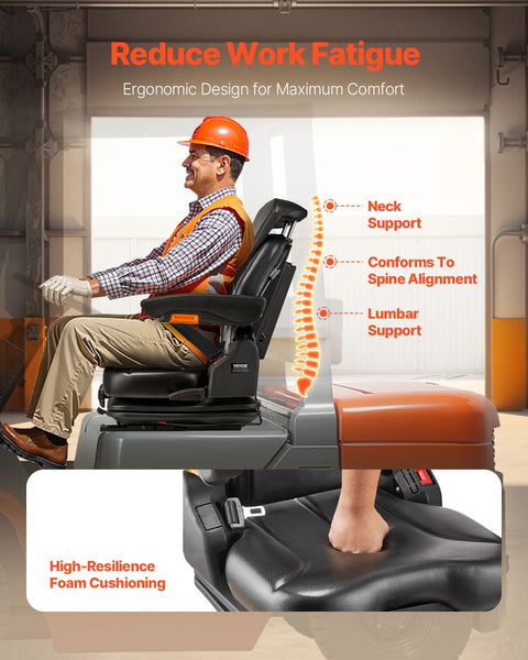 Universal Forklift Seat Tractor Suspension With Adjustable Back Armrest Headrest And Safety Belt Secure Fold Down Micro Switch Lawnmower Skid Loader B
