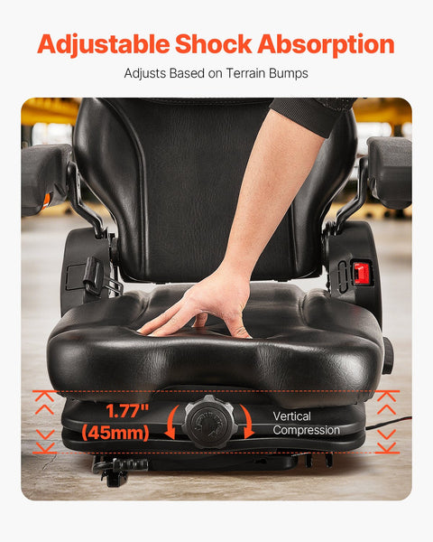 Universal Forklift Seat Tractor Suspension With Adjustable Back Armrest Headrest And Safety Belt Secure Fold Down Micro Switch Lawnmower Skid Loader B