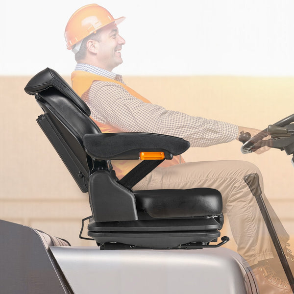 Universal Forklift Seat Tractor Suspension With Adjustable Back Armrest Headrest And Safety Belt Secure Fold Down Micro Switch Lawnmower Skid Loader B