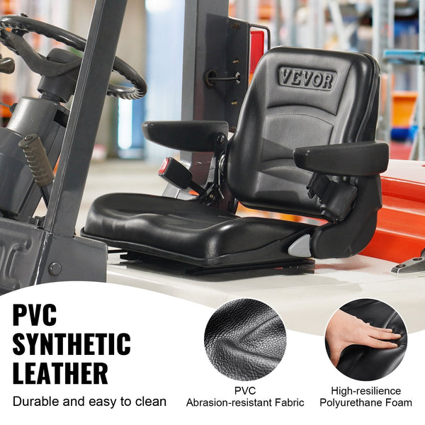 Vevor Universal Forklift Seat Fold Down Tractor With Adjustable Angle Back Micro Switch Seatbelt And Armrests 16 34 Cm Slot Loader Excavator Other Mat