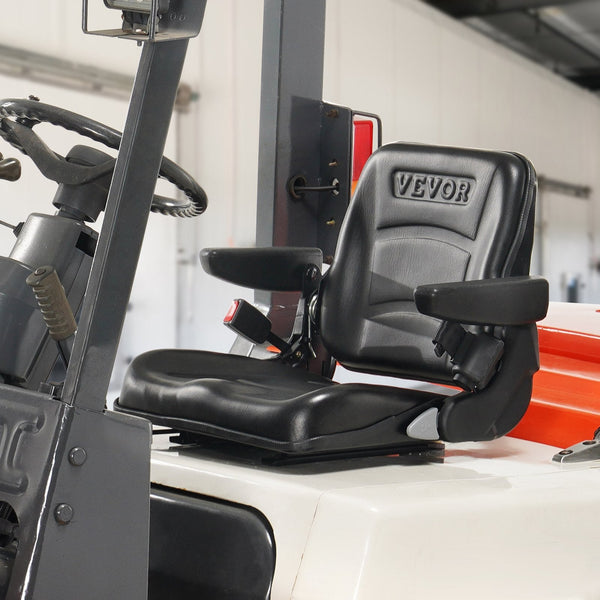 Vevor Universal Forklift Seat Fold Down Tractor With Adjustable Angle Back Micro Switch Seatbelt And Armrests 16 34 Cm Slot Loader Excavator Other Mat