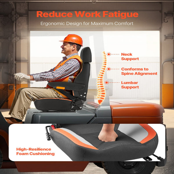 Vevor Forklift Seat Mower Tractor Adjustable Back Seatbelt & Headrest Other Material Handling