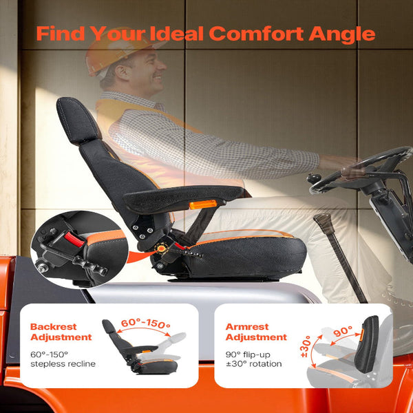 Vevor Forklift Seat Mower Tractor Adjustable Back Seatbelt & Headrest Other Material Handling