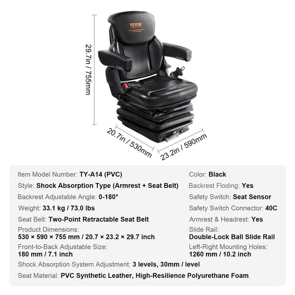 Universal Forklift Seat Adjustable Tractor With Seatbelt Armrests Other Auto Tools & Supplies