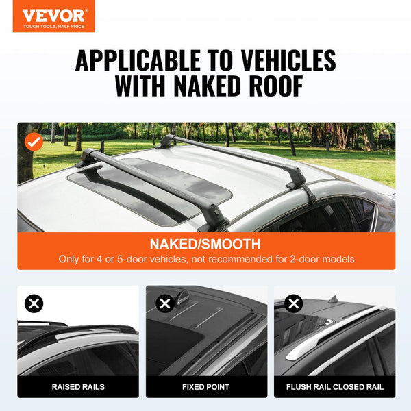 Vevor Universal Roof Rack Crossbar For Naked Vehicle Aluminum With Lock Roof Racks