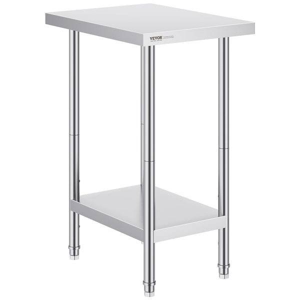 Stainless Steel Prep Table 24 X 18 34 Inch Heavy Duty Metal Worktable With Adjustable Height Levels Commercial Workstation For Kitchen Garage Restaura
