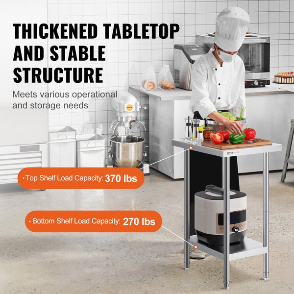 Stainless Steel Prep Table 24 X 18 34 Inch Heavy Duty Metal Worktable With Adjustable Height Levels Commercial Workstation For Kitchen Garage Restaura