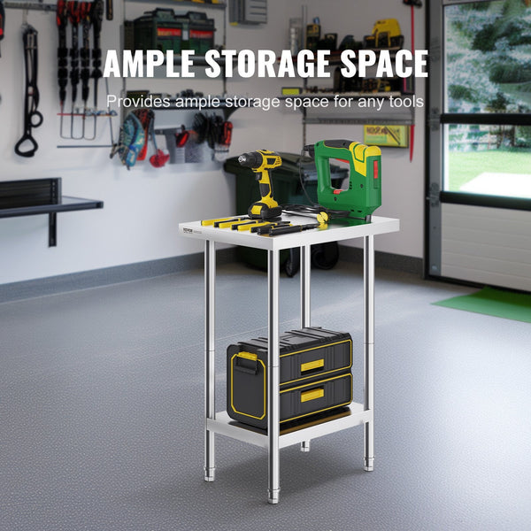Stainless Steel Prep Table 24 X 18 34 Inch Heavy Duty Metal Worktable With Adjustable Height Levels Commercial Workstation For Kitchen Garage Restaura