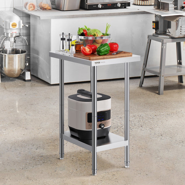 Stainless Steel Prep Table 24 X 18 34 Inch Heavy Duty Metal Worktable With Adjustable Height Levels Commercial Workstation For Kitchen Garage Restaura