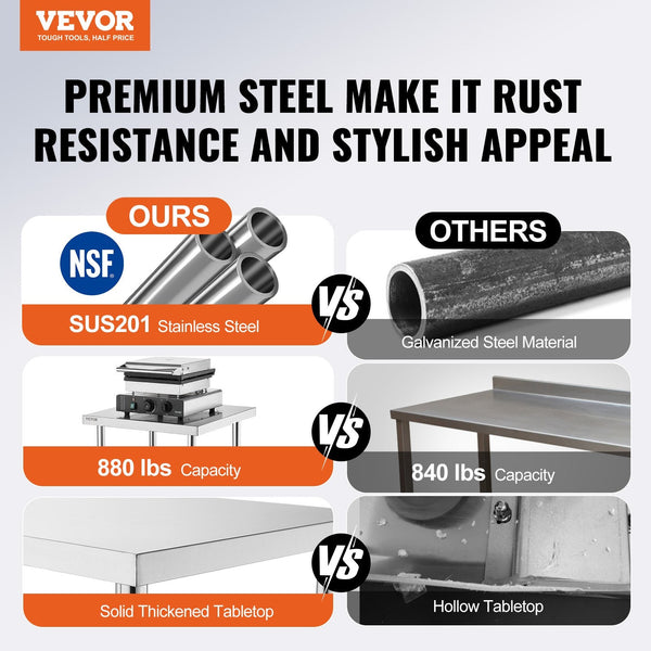 Stainless Steel Prep Table Heavy Duty Commercial Kitchen Worktable 30 X 48 34 Inch Other Tools & Workshop Equipment