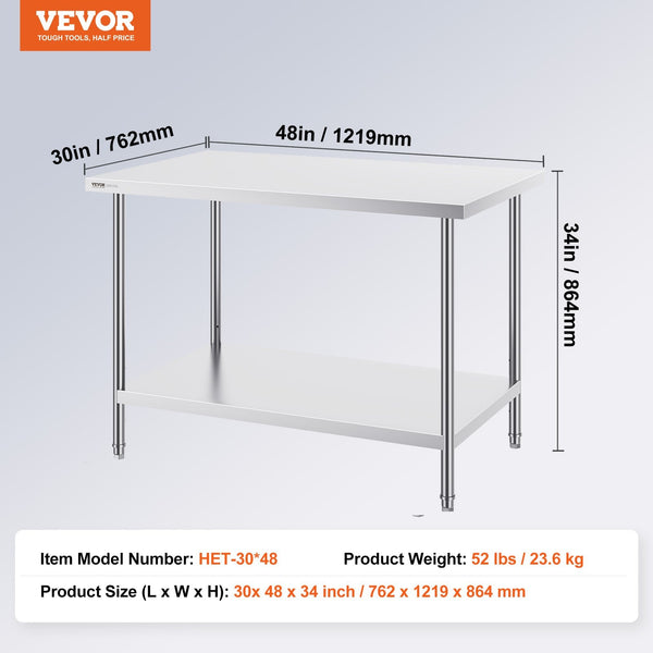 Stainless Steel Prep Table Heavy Duty Commercial Kitchen Worktable 30 X 48 34 Inch Other Tools & Workshop Equipment