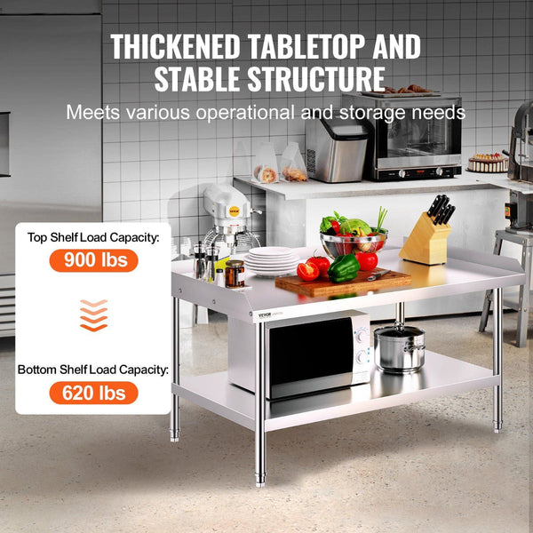 Stainless Steel Work Table 762 X 1219 660 Mm Commercial Food Prep Worktable 3 Sided Backsplash Heavy Duty Metal With Adjustable Height For Restaurant