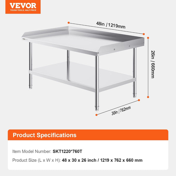 Stainless Steel Work Table 762 X 1219 660 Mm Commercial Food Prep Worktable 3 Sided Backsplash Heavy Duty Metal With Adjustable Height For Restaurant