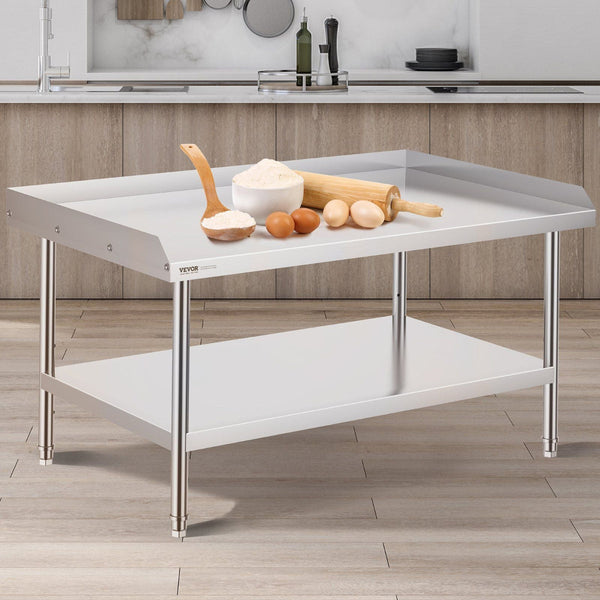 Stainless Steel Work Table 762 X 1219 660 Mm Commercial Food Prep Worktable 3 Sided Backsplash Heavy Duty Metal With Adjustable Height For Restaurant
