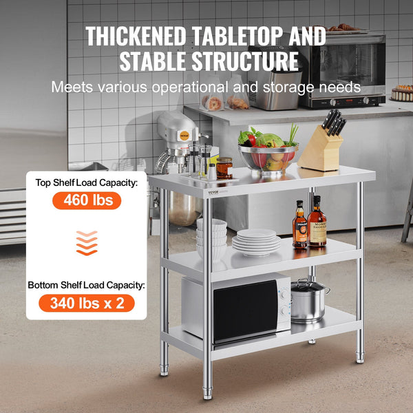 Stainless Steel Food Prep Table 18 X 36 34 Inch Commercial Kitchen Worktable With 2 Adjustable Undershelf Heavy Duty Metal For Bbq Home And Garage Tab