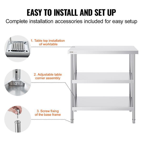 Stainless Steel Food Prep Table 18 X 36 34 Inch Commercial Kitchen Worktable With 2 Adjustable Undershelf Heavy Duty Metal For Bbq Home And Garage Tab
