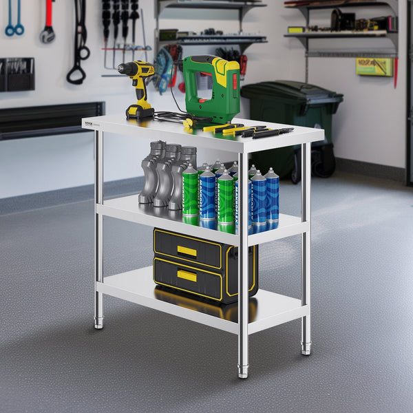 Stainless Steel Food Prep Table 18 X 36 34 Inch Commercial Kitchen Worktable With 2 Adjustable Undershelf Heavy Duty Metal For Bbq Home And Garage Tab