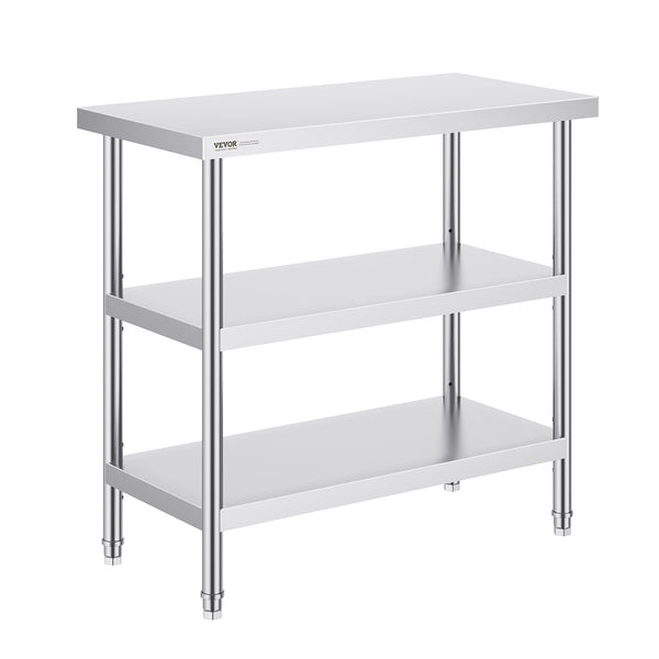 Stainless Steel Food Prep Table 18 X 36 34 Inch Commercial Kitchen Worktable With 2 Adjustable Undershelf Heavy Duty Metal For Bbq Home And Garage Tab