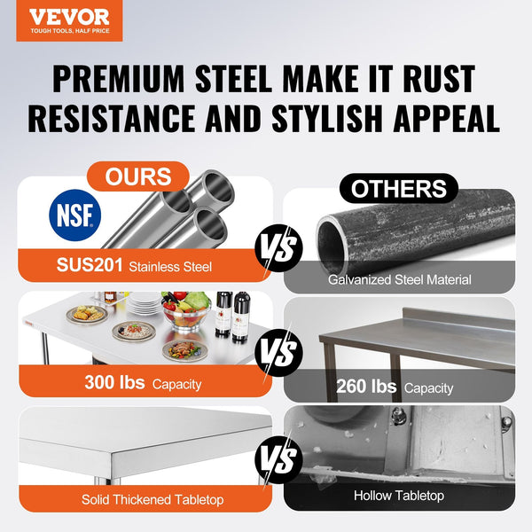 Stainless Steel Kitchen Bench Folding Commercial Prep Table 1220X610 Mm Tables