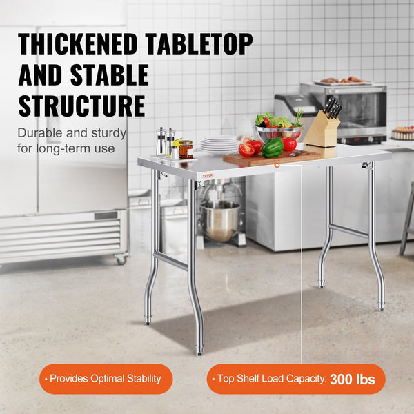 Stainless Steel Kitchen Bench Folding Commercial Prep Table 1220X610 Mm Tables