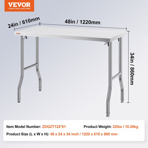 Stainless Steel Kitchen Bench Folding Commercial Prep Table 1220X610 Mm Tables