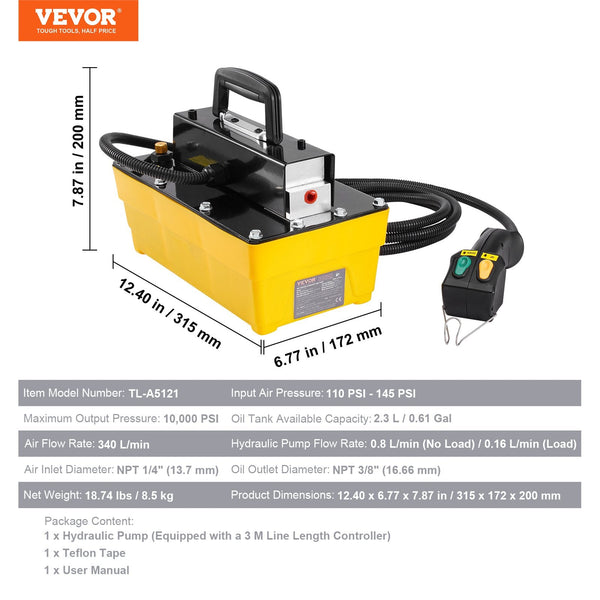 10000Psi Air Hydraulic Pump 2.3 L Reservoir Npt 3/8 In Oil Outlet 1/4 Inlet Actuated Foot With Remote Control Actuator For Automobile Frame Machine An