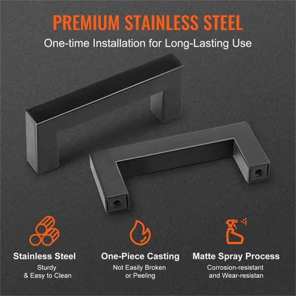 Vevor 10 Pack 3In / 76Mm Center To Slim Square Kitchen Drawer Stainless Steel Modern Cupboard Door Handles For Bathroom Bar Hardware Matte Black Cabin